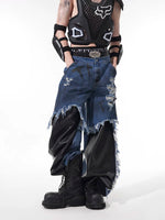 Faux Two-Piece Distressed Patchwork Jeans 3