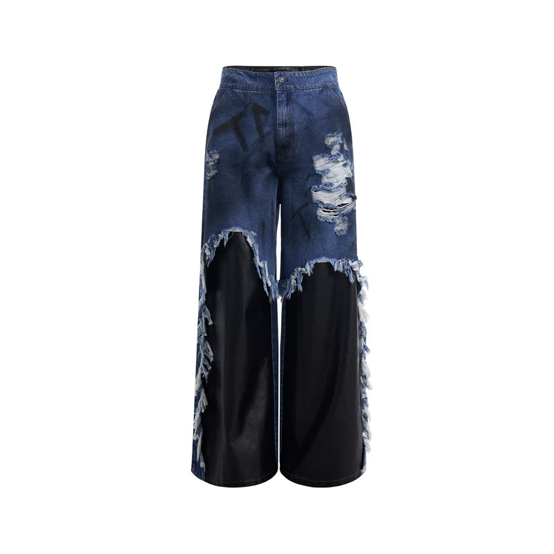 5920043326666,5920043326667,5920043326668,5920043326669, Faux Two-Piece Distressed Patchwork Jeans