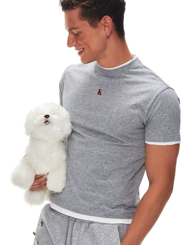 Faux Two-Piece Embroidered Short-Sleeve T-Shirt 1