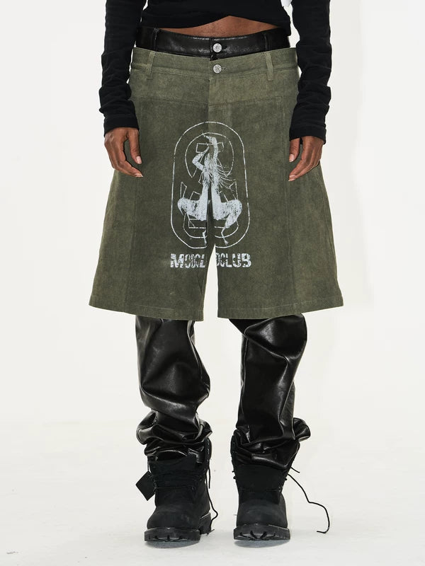 Faux Two-Piece Graphic Leather Overlay Pants 1
