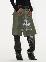 Faux Two-Piece Graphic Leather Overlay Pants 2