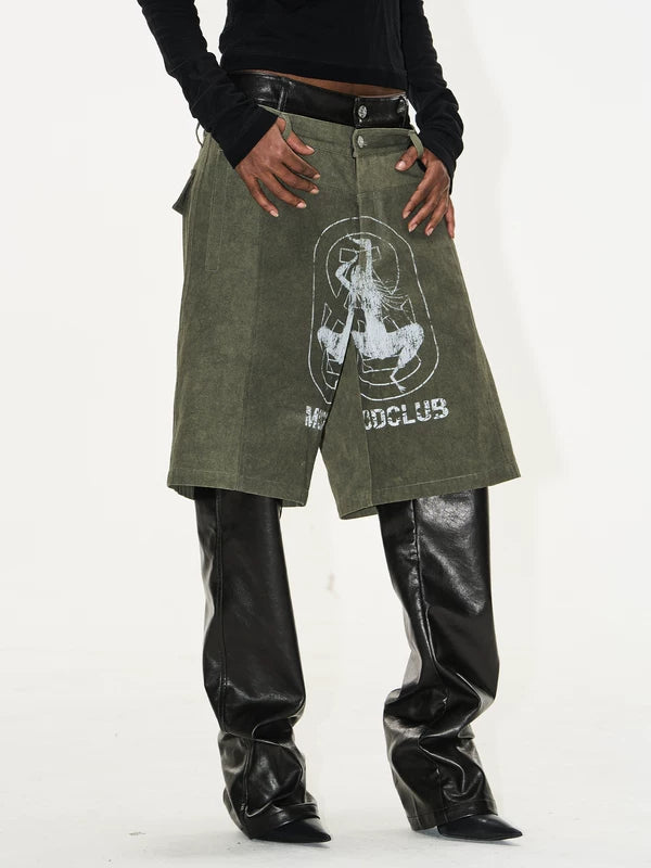Faux Two-Piece Graphic Leather Overlay Pants 2