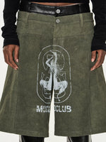 Faux Two-Piece Graphic Leather Overlay Pants 3