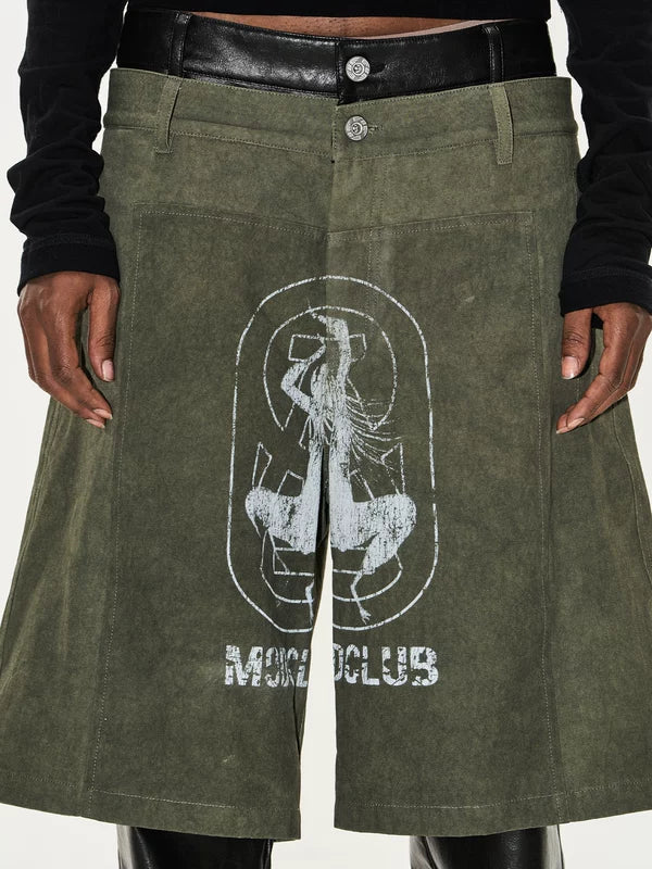 Faux Two-Piece Graphic Leather Overlay Pants 3