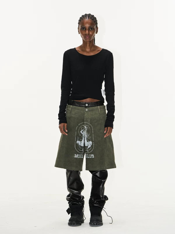 Faux Two-Piece Graphic Leather Overlay Pants 5