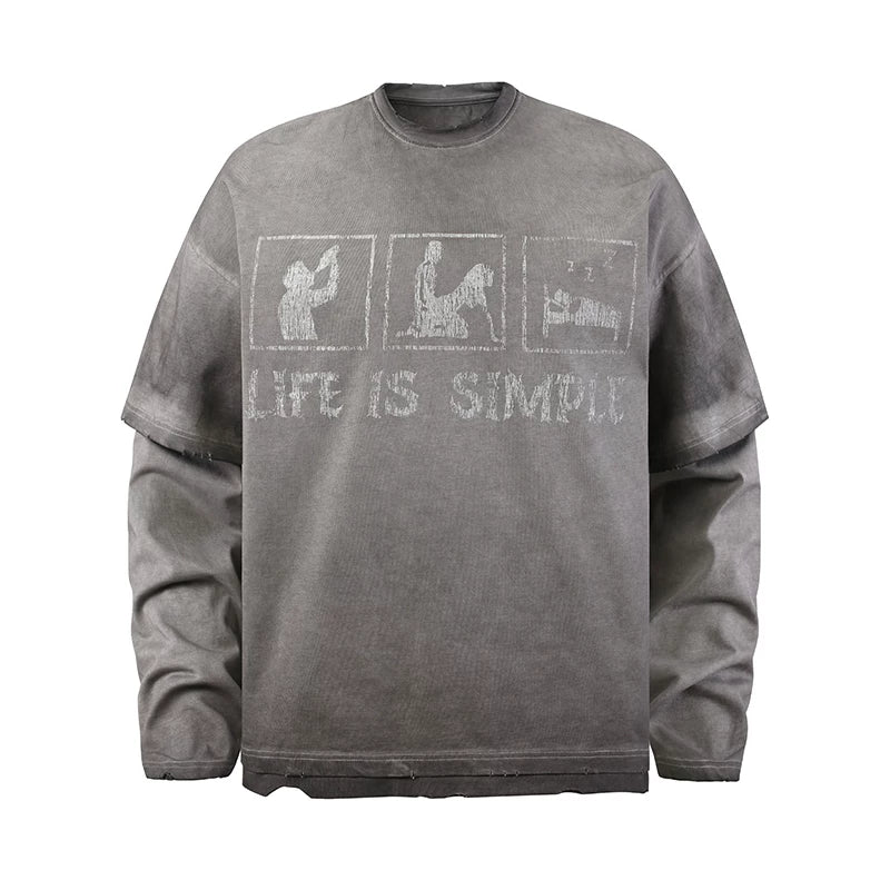 5559372617682,5559372617683,5559372617684, Faux Two-Piece Graphic Long-Sleeve T-Shirt