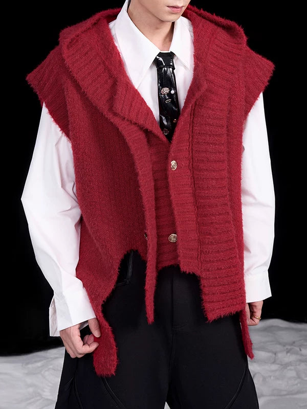 Faux Two-Piece Hooded Knitted Vest 3