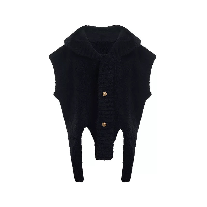 5693608297721,5693608297722,5693608297723, Faux Two-Piece Hooded Knitted Vest