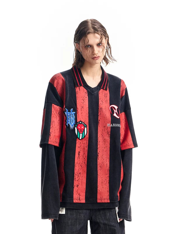 Faux Two-Piece Long-Sleeve Graphic T-Shirt 2