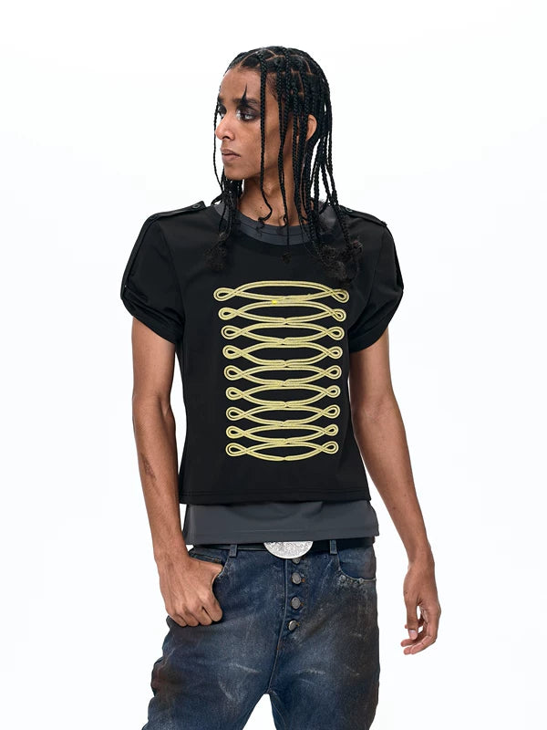 Faux Two-Piece Napoleon Embroidered T-Shirt 3
