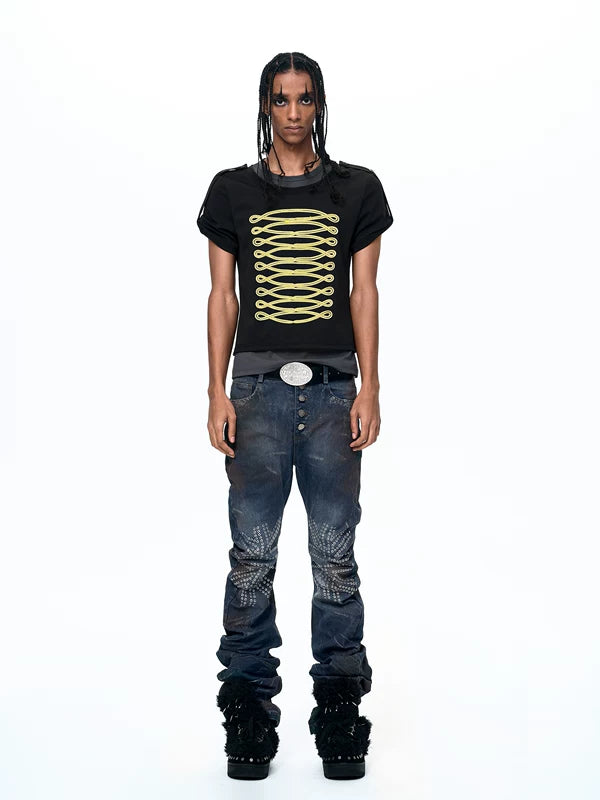 Faux Two-Piece Napoleon Embroidered T-Shirt 4