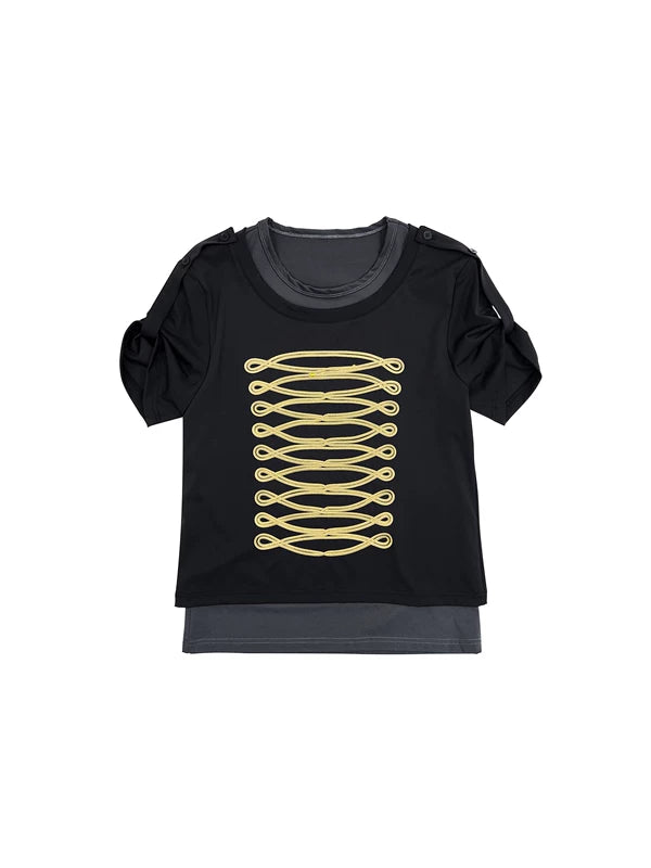 Faux Two-Piece Napoleon Embroidered T-Shirt 5