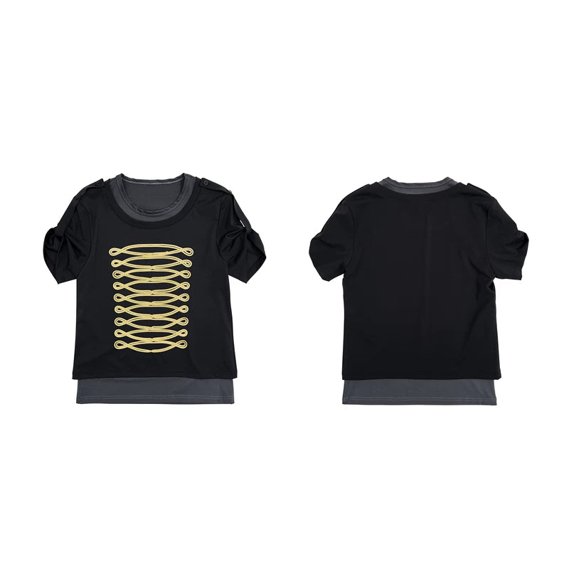6067556409463,6067556409464,6067556409465,6067556409466, Faux Two-Piece Napoleon Embroidered T-Shirt