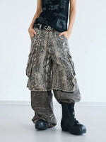 Faux Two-Piece Snake Print Cargo Pants 1