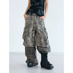 5713546405411,5713546405412,5713546405413,5713546405414, Faux Two-Piece Snake Print Cargo Pants