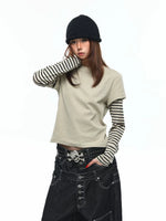 Faux Two-Piece Striped Patchwork Long-Sleeve T-Shirt 3