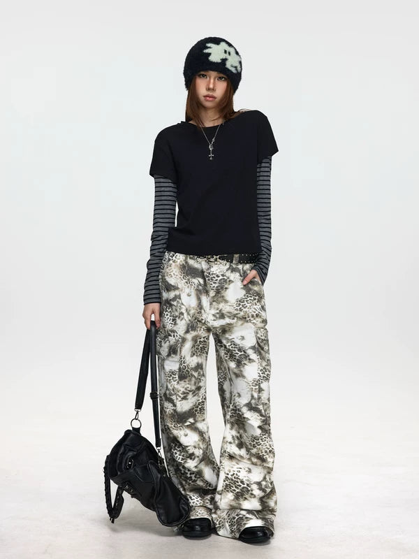 Faux Two-Piece Striped Patchwork Long-Sleeve T-Shirt 4