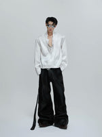 Faux Two-Piece V-Neck Lace Trim Shirt 3