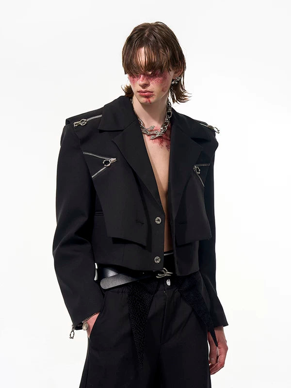 Faux Two-Piece Zipper Detail Crop Jacket 3