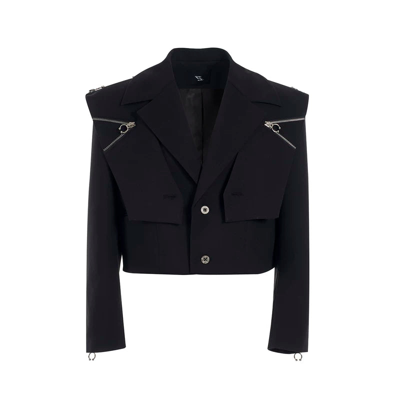 5898439254424,5898439254425,5898439254426,5898439254427, Faux Two-Piece Zipper Detail Crop Jacket