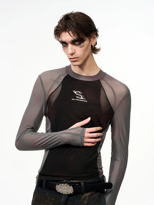 Fitted Mesh Patchwork Long-Sleeve T-Shirt 4