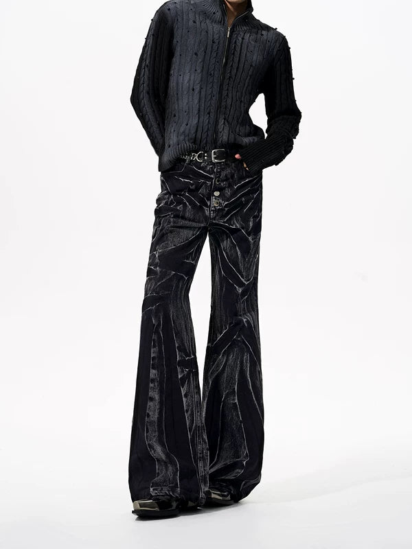 Five-Button Distressed Flare Jeans 2