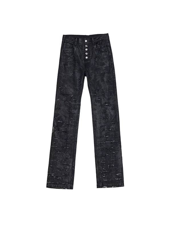 Five-Button Ripped Straight Leg Denim Pants 5