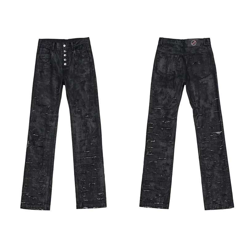 6226739246141,6226739246142,6226739246143,6226739246144, Five-Button Ripped Straight Leg Denim Pants
