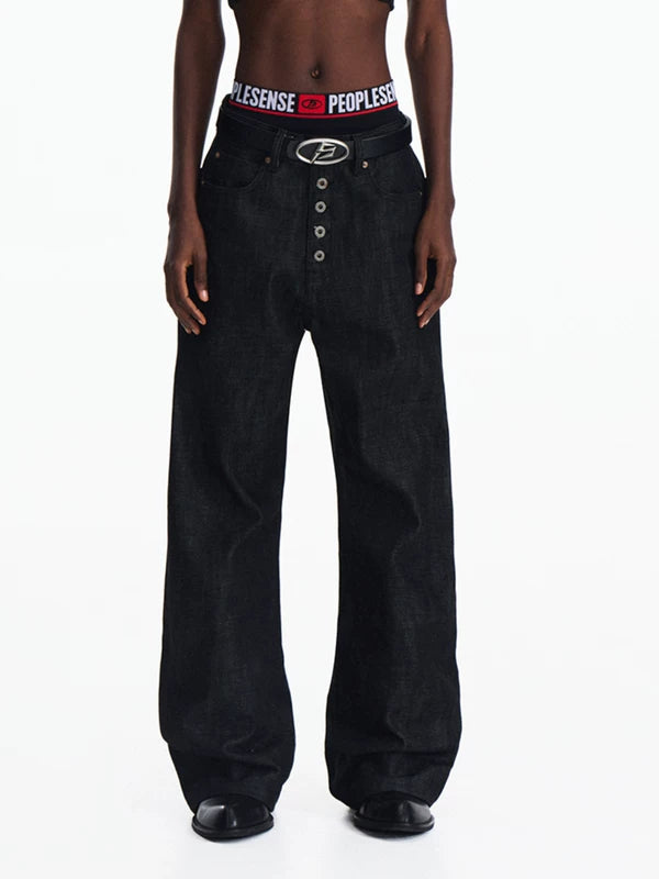 Five-Button Selvedge Raw Denim Loose Pants 1