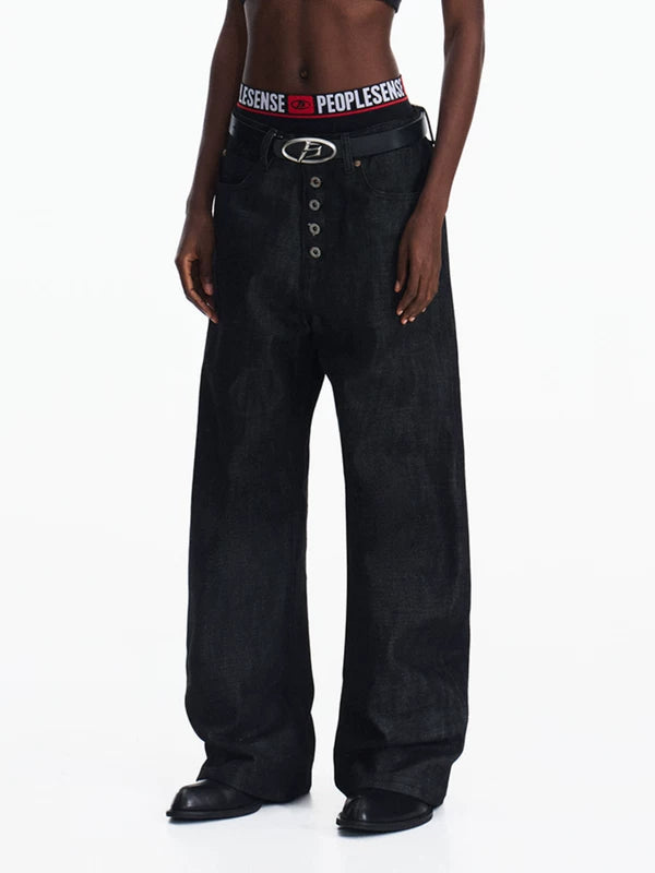 Five-Button Selvedge Raw Denim Loose Pants 2
