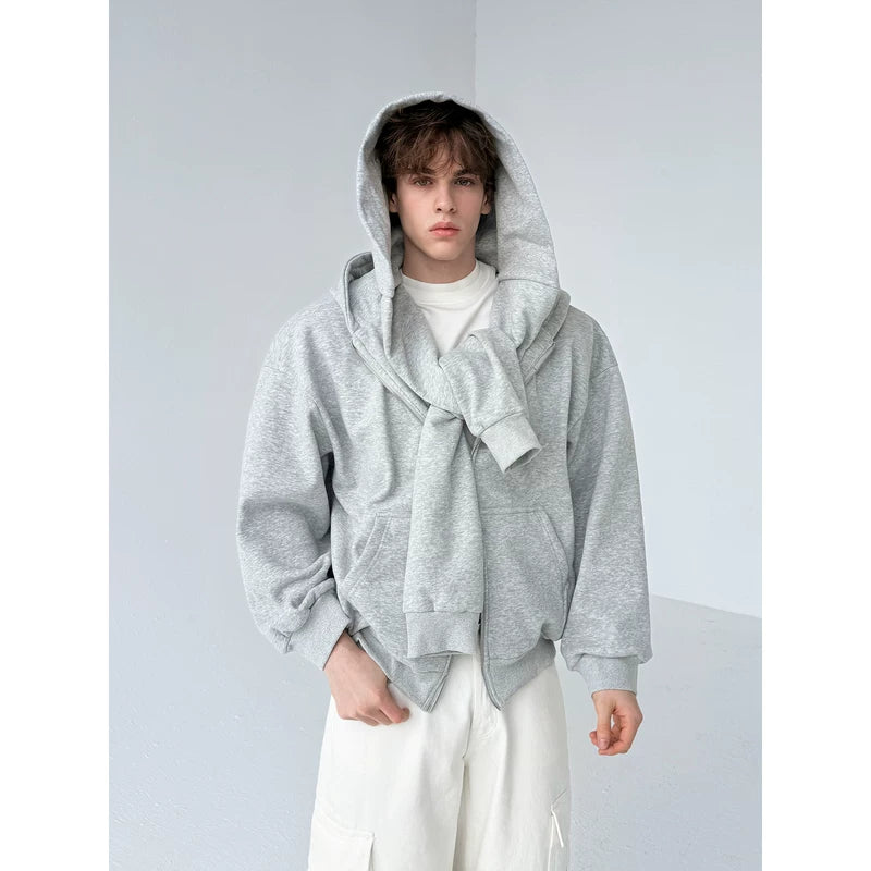 Fleece Faux Layered Zip Up Hoodie 2