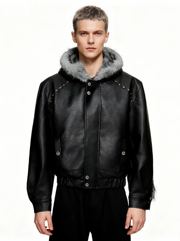 Fleece-Lined Hooded Leather Jacket 2