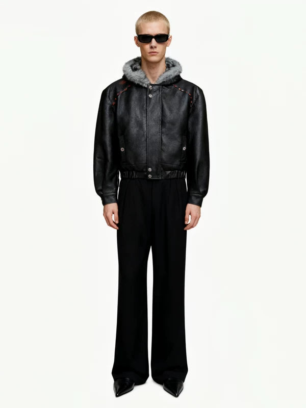 Fleece-Lined Hooded Leather Jacket 4