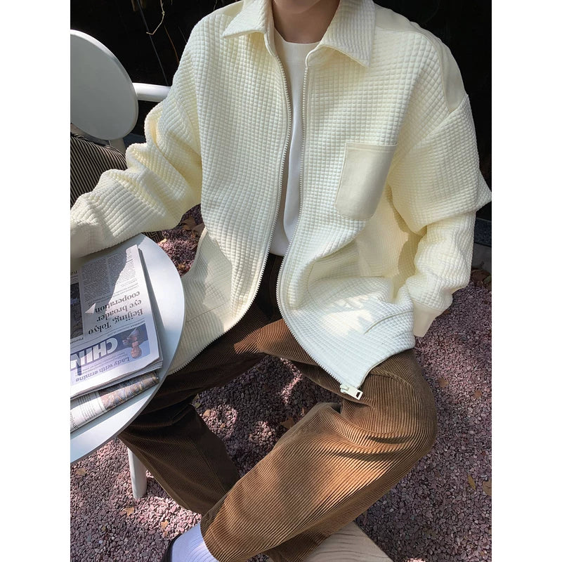 Fleece-Lined Waffle Knit Zip Jacket 1