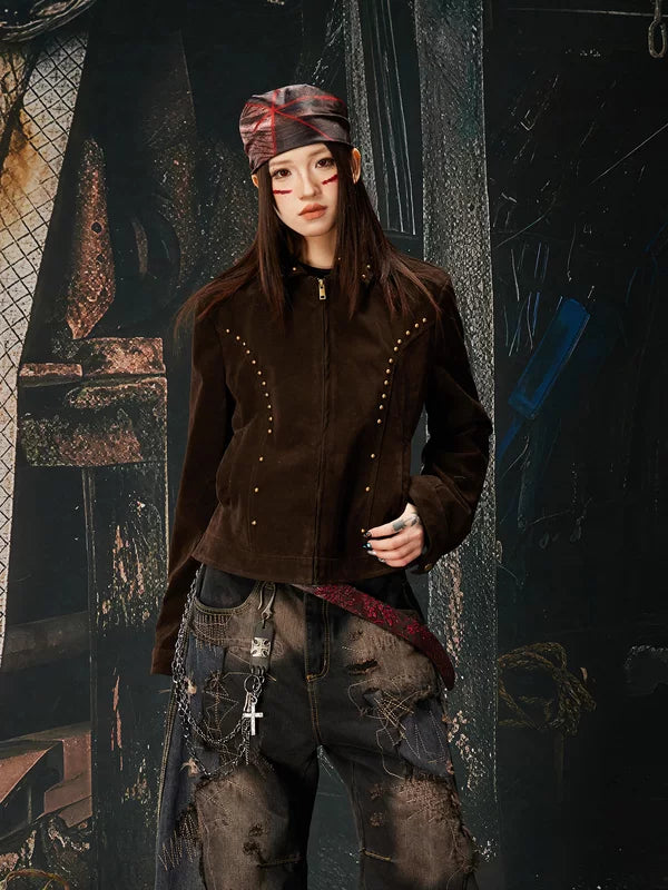 Flocked Retro Slim Fit Rivet Jacket 1