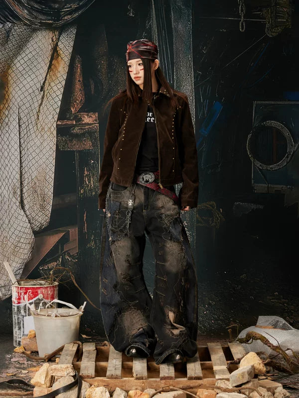 Flocked Retro Slim Fit Rivet Jacket 5