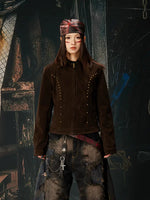 6017954749612,6017954749613,6017954749614, Flocked Retro Slim Fit Rivet Jacket