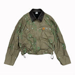 Floral Embroidered Denim Jacket with Leather Collar 1