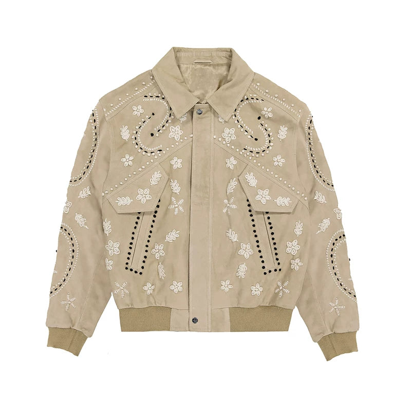 Floral Embroidered Suede Sheepskin Jacket 1