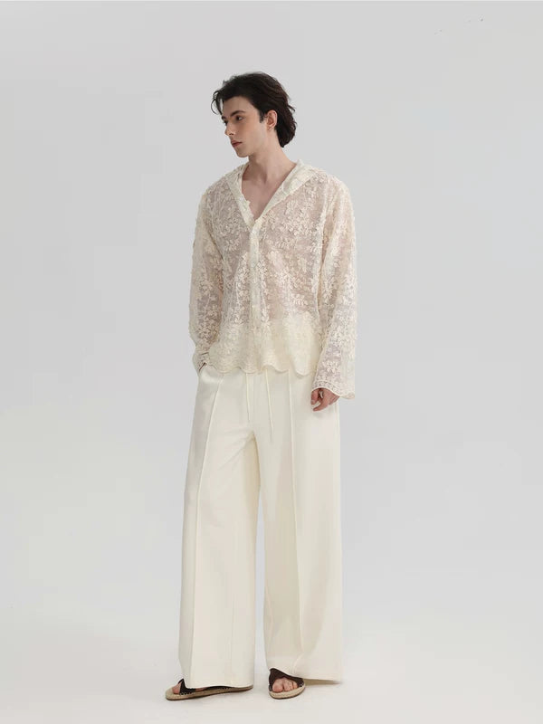 Floral Lace Hooded Button-Down Shirt 2