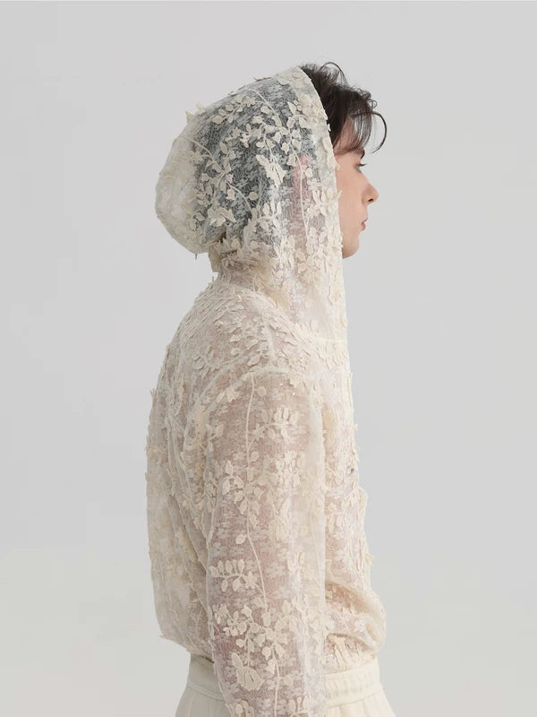 Floral Lace Hooded Button-Down Shirt 3