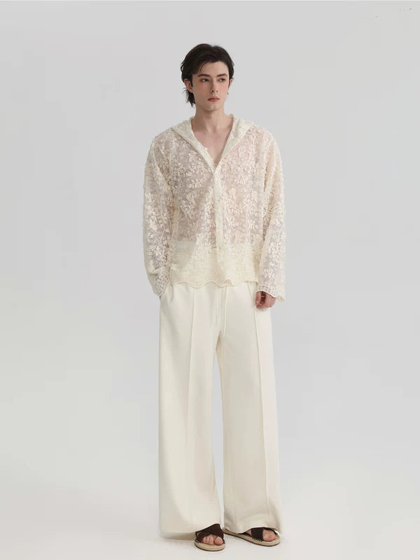 Floral Lace Hooded Button-Down Shirt 4