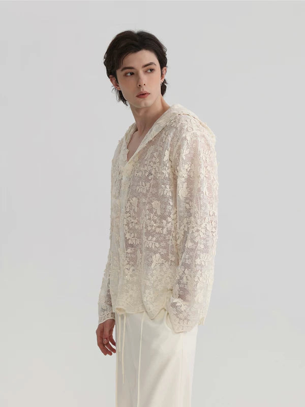 Floral Lace Hooded Button-Down Shirt 5