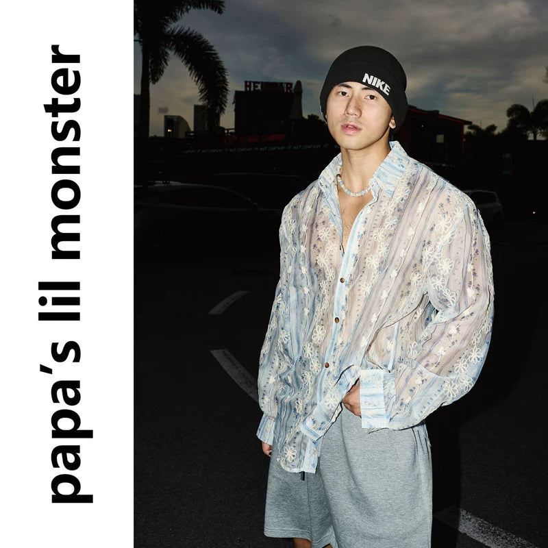 6272749059983,6272749059984,6272749059985, Floral Sheer Long-Sleeve Shirt