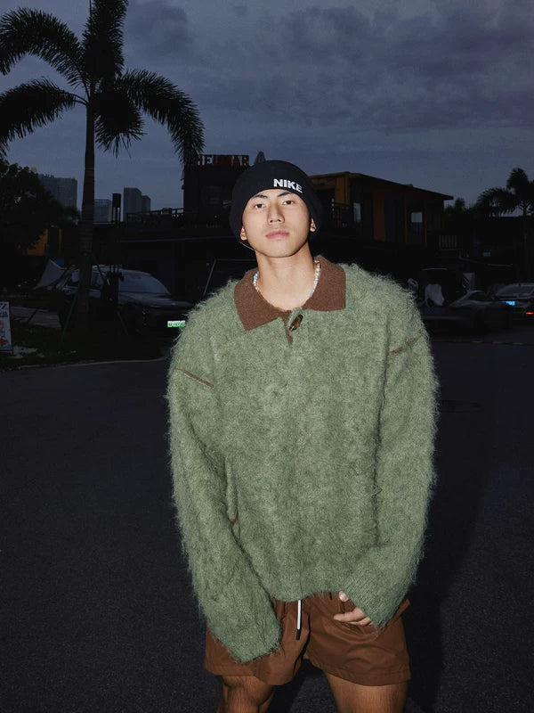 Fluffy Knit Polo Sweater Loose Fit 1