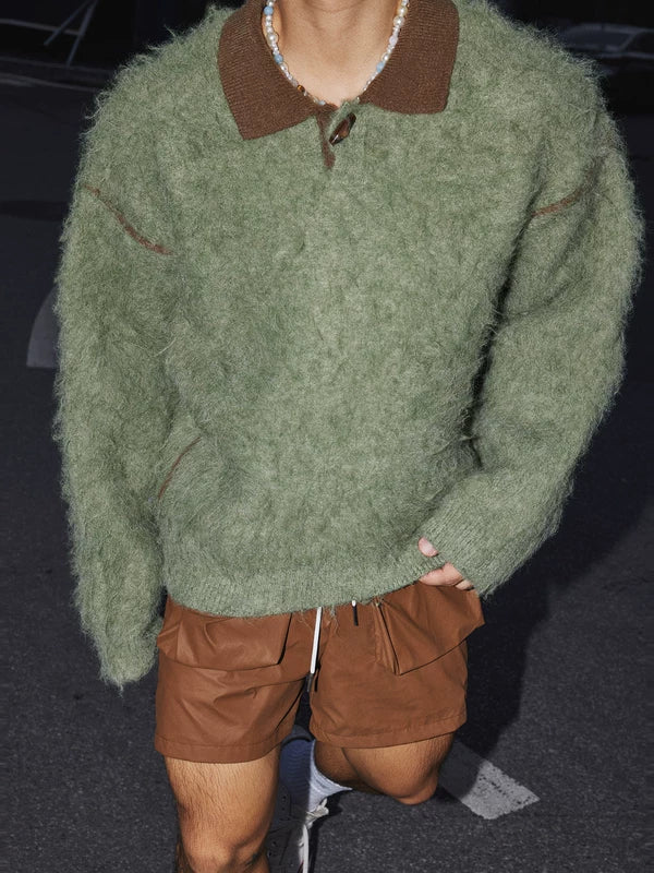 Fluffy Knit Polo Sweater Loose Fit 3