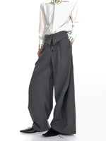 Foldable Waistband Striped Wide Leg Pants 2