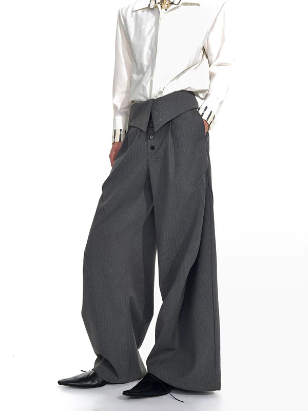 Foldable Waistband Striped Wide Leg Pants 2