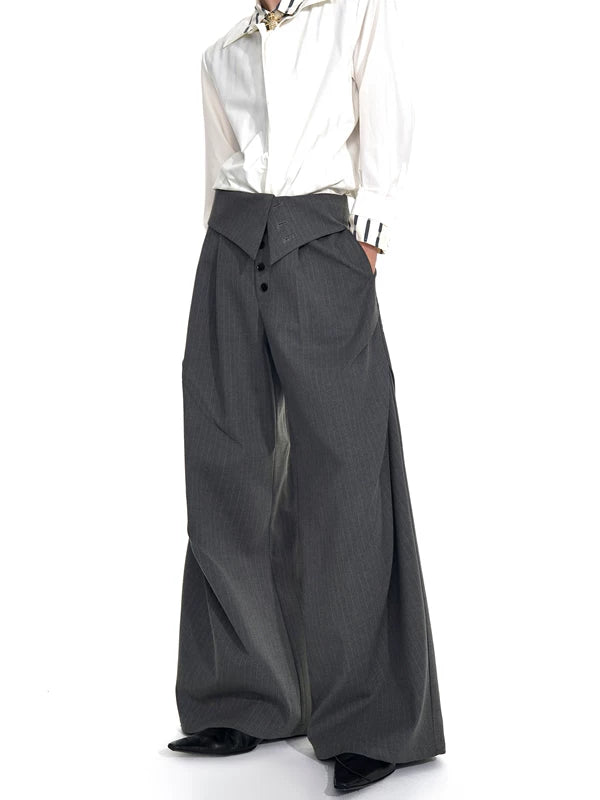 Foldable Waistband Striped Wide Leg Pants 3