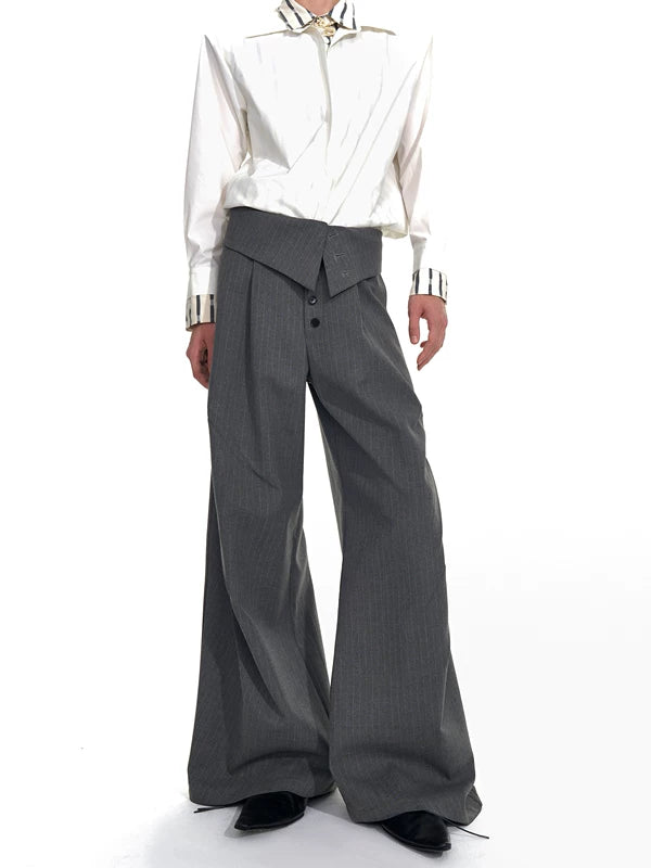 Foldable Waistband Striped Wide Leg Pants 4
